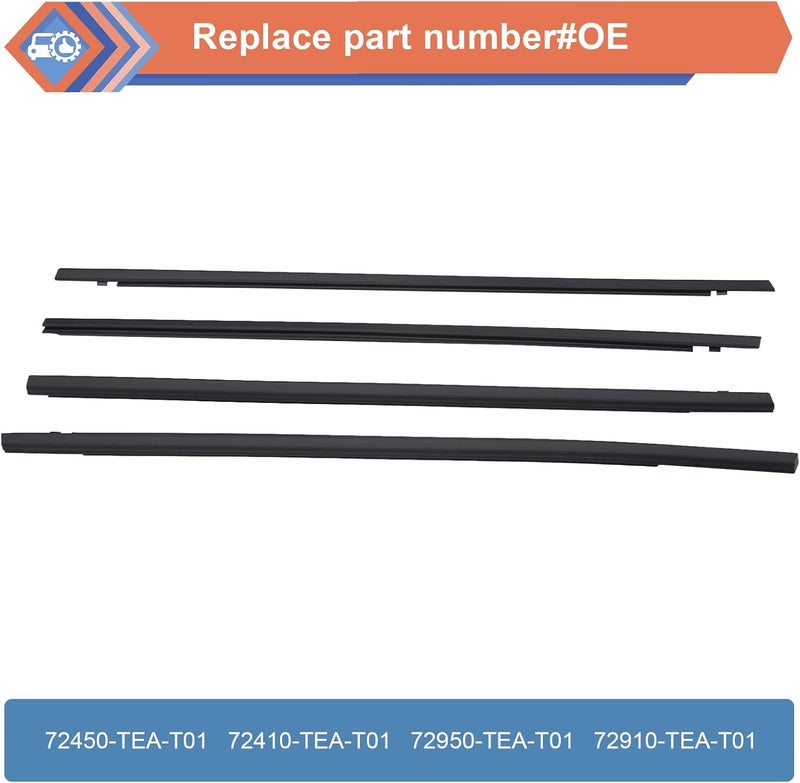 ZONFANT 4 Pcs Car Outer Door Window Moulding Trim Weatherstrip Seal Belt Compatible with Honda Vehicle Civic 4 Door Sedan 2016-2021, Replace#72450-TEA-T01 72410-TEA-T01 72950-TEA-T01 72910-TEA-T01 - Image 2